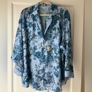 Free People Satin Blue Floral Pajama Set Women’s Large